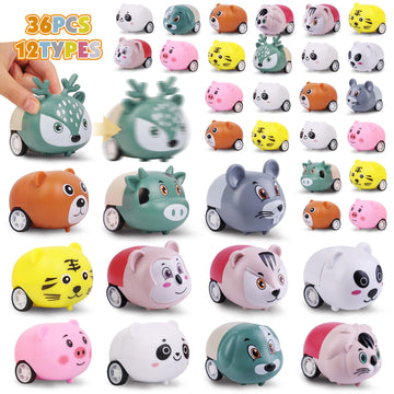 Estardaa 36-pcs animals pull-back cars set for carnival prizes and gifts