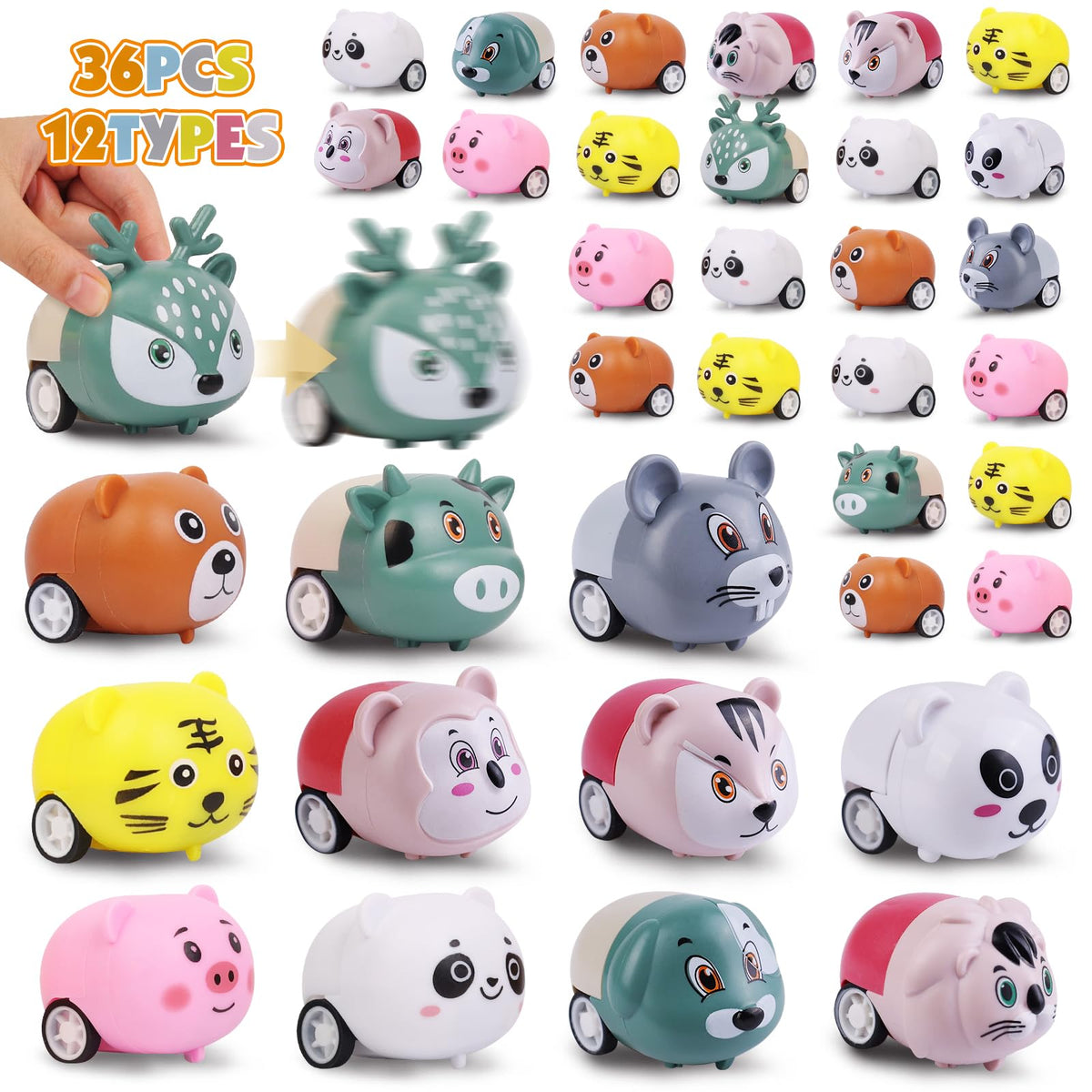 Estardaa 36-pcs animals pull-back cars set for carnival prizes and gifts