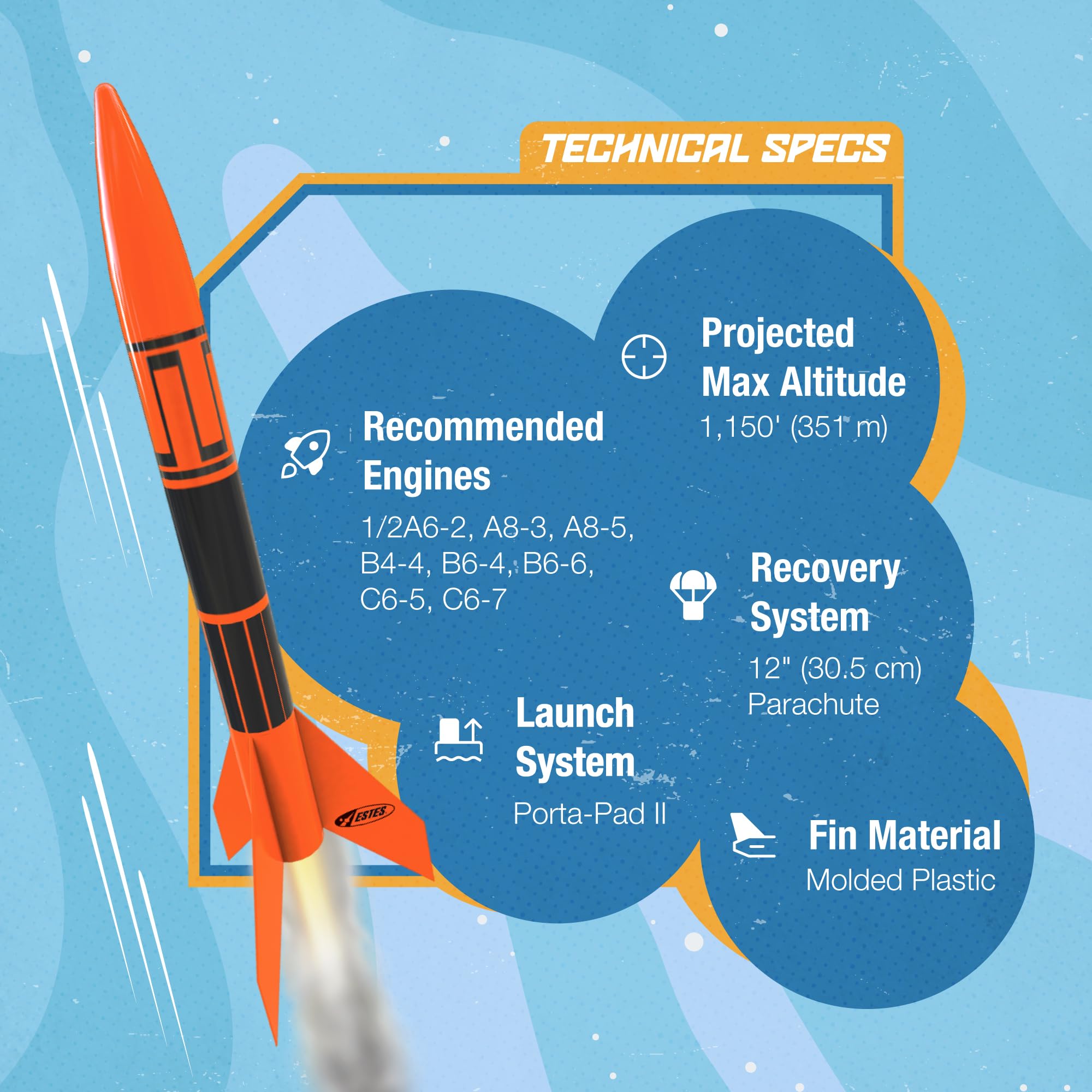 Estes 1427 Alpha III Porta-Pad launch pad supports quick liftoffs.