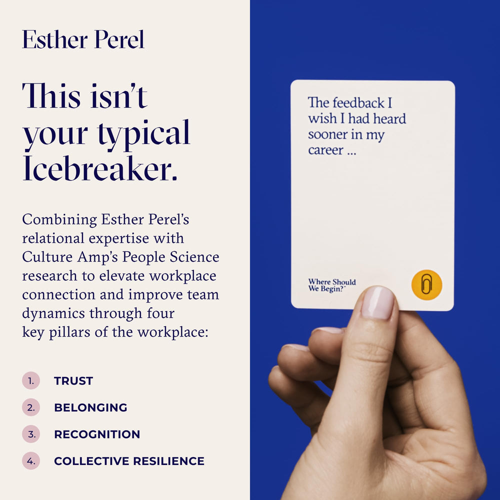 Esther Perel Where Should We Begin? team discussion during a lunch to boost belonging.