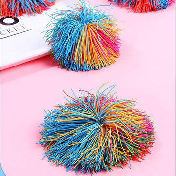 Estimable stringy ball throw-roll—playful movement and coordination.