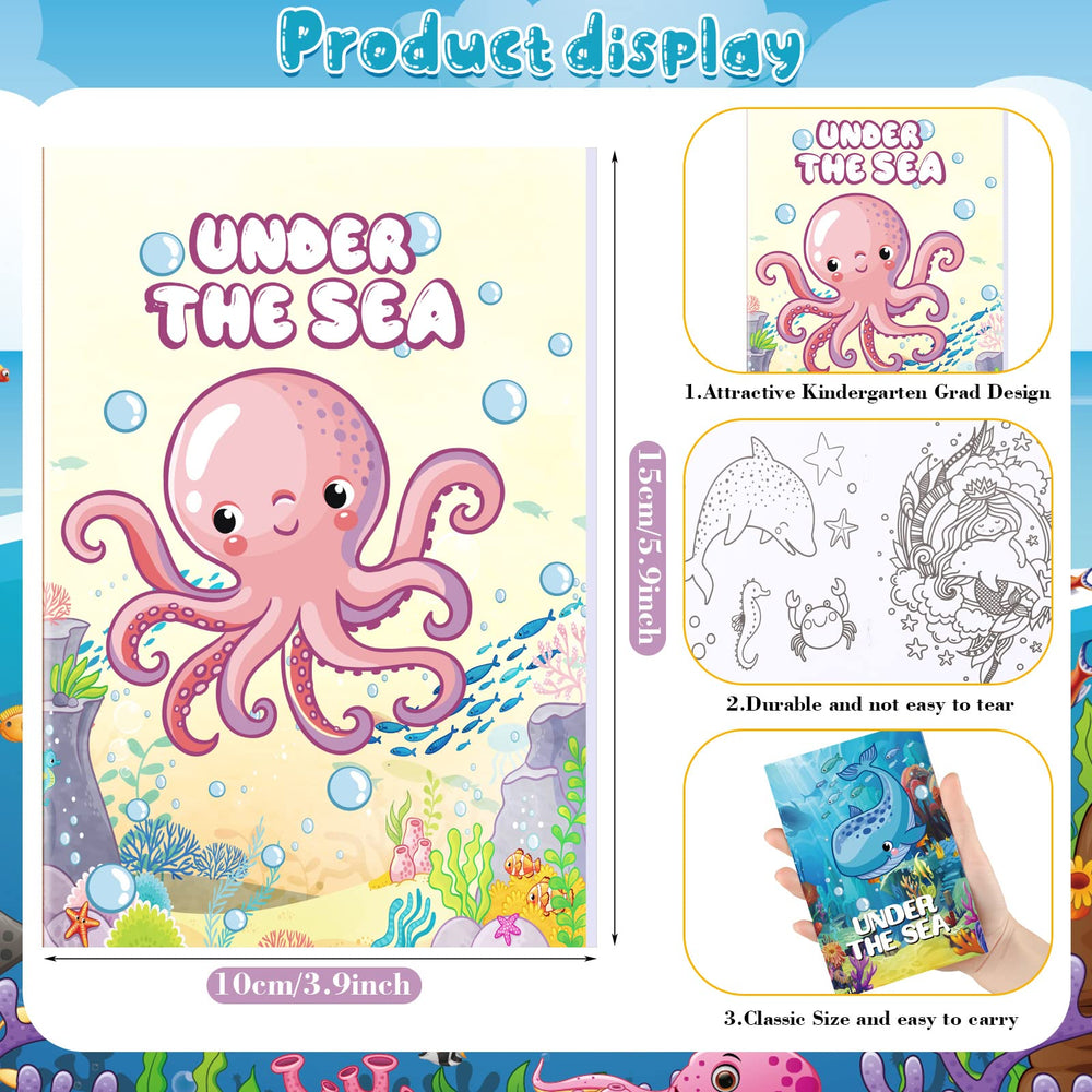 Estune ocean coloring books mini size closeup, handy pocket activity for travel and waiting moments.