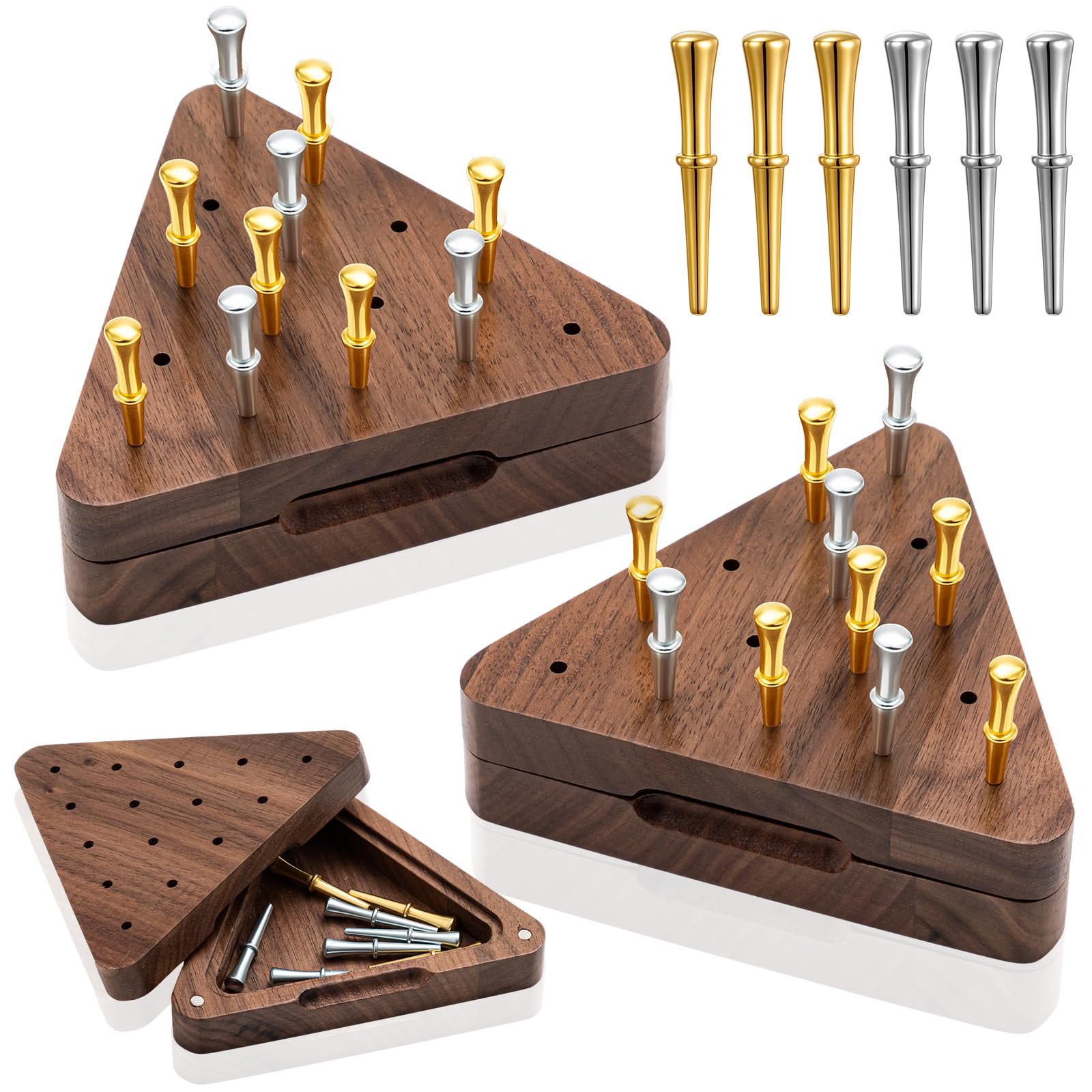 Estune black walnut triangle peg game with storage box enhances living room decor