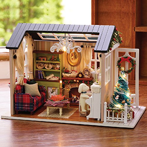 ESTUSR miniature dollhouse kit includes tiny furniture for detailed scenes.