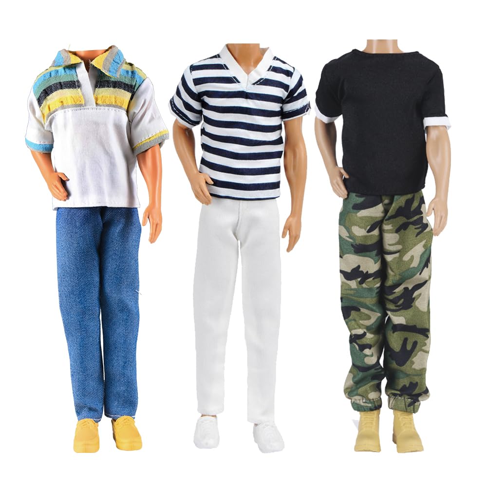 E-TING 3-set doll clothes with overalls and jacket for 12-inch dolls, easy dress-up.