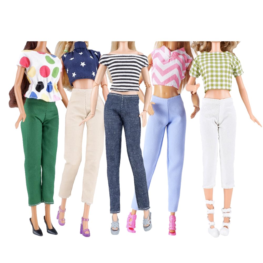 E-TING Lot 10 sets for 11.5-inch dolls with mix-and-match tops and pants for creative play.