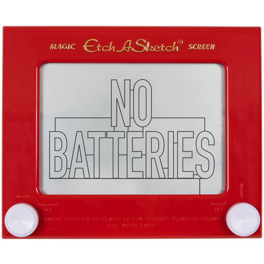 Etch A Sketch Classic Red Frame shows iconic design for pencil-free doodling fun