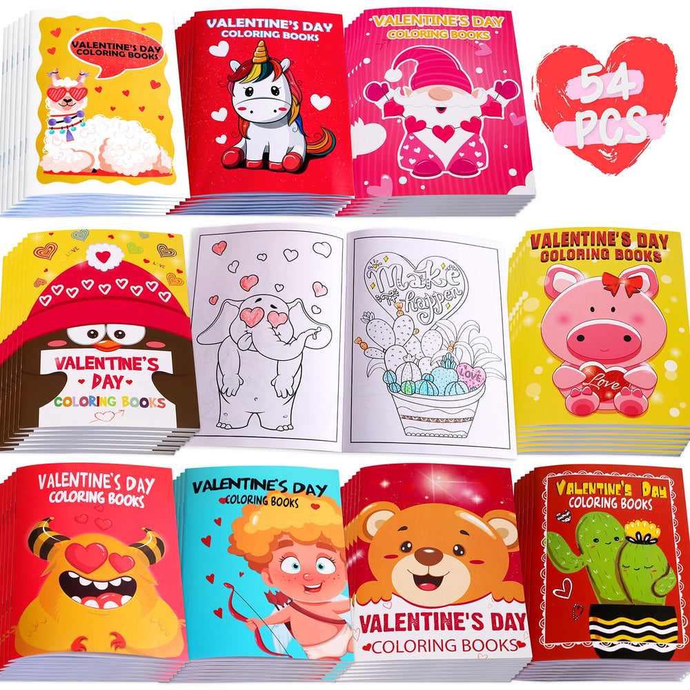 Eternity Sky 54pcs valentines coloring book pack front, ideal for classroom gift ideas