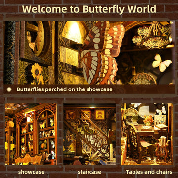 ETKVR blue morpho butterflies display adds color to bookshelf