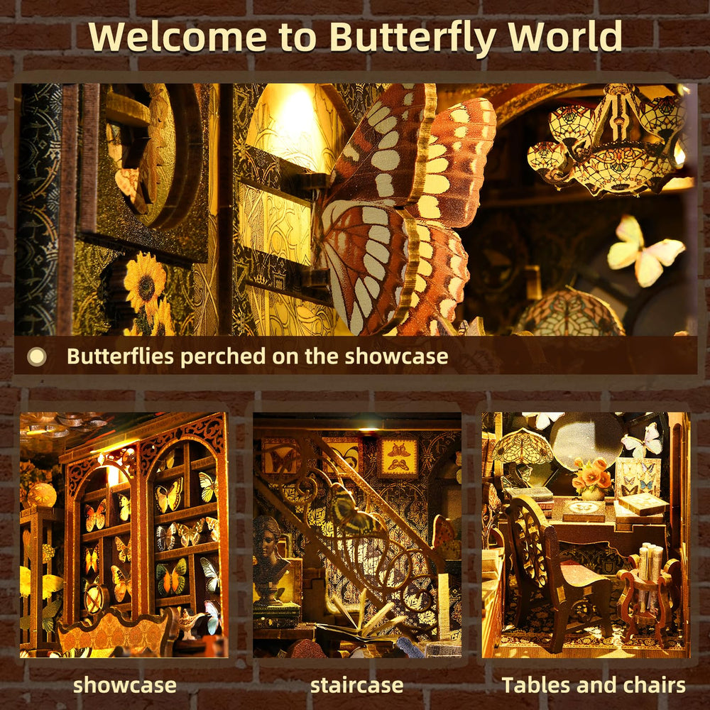 ETKVR blue morpho butterflies display adds color to bookshelf
