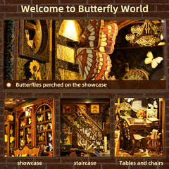 ETKVR blue morpho butterflies display adds color to bookshelf