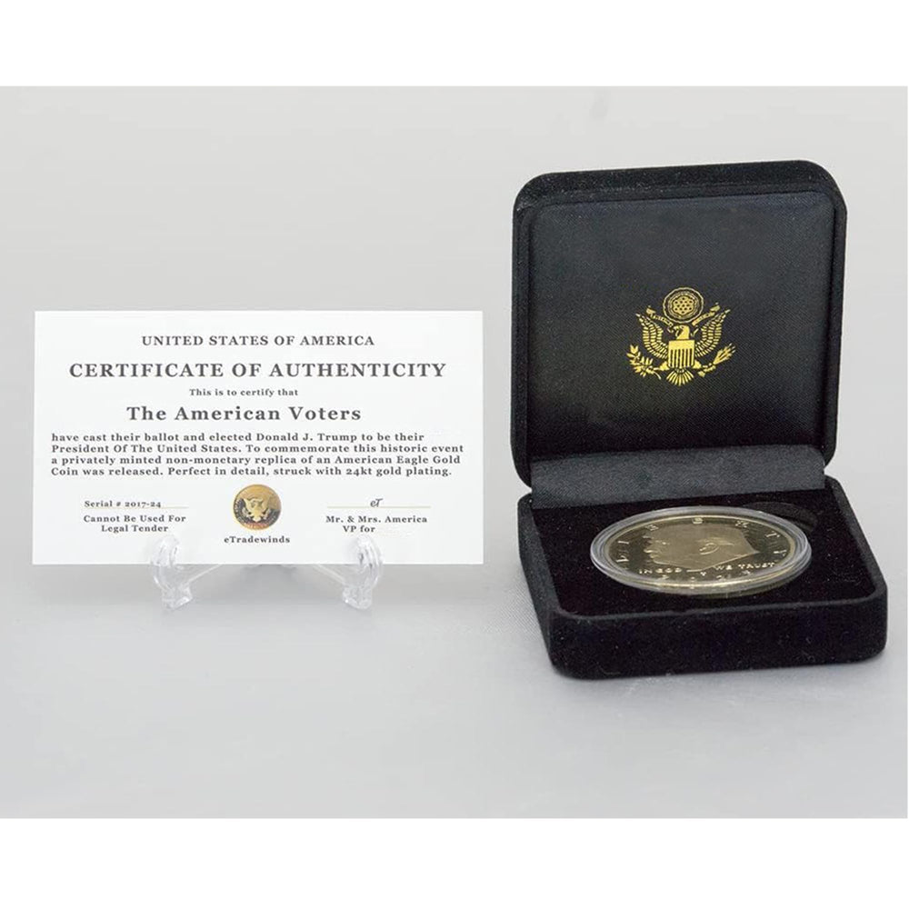 eTradewinds 1oz 24kt gold plated coin highlighting its luxe finish