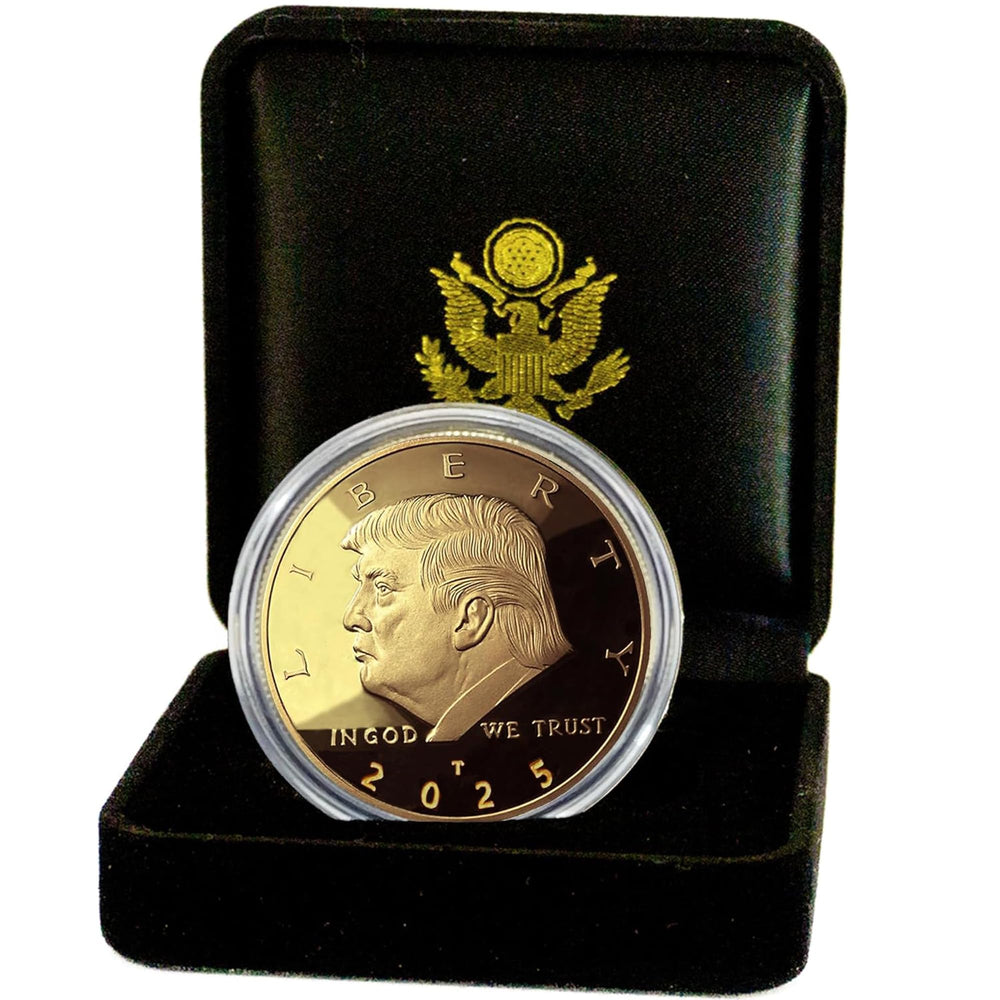eTradewinds Donald Trump 2025 Liberty Eagle coin in velvet display case for premium display