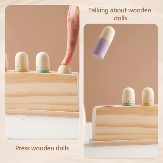 Etucdose wooden color sorting puppets illustrating texture and sorting play.