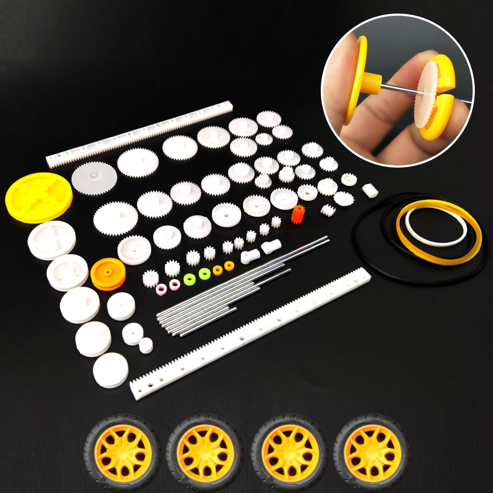 EUDAX 84-piece plastic gears enables versatile gear ratio experiments.