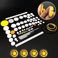 EUDAX 84-piece plastic gears enables versatile gear ratio experiments.