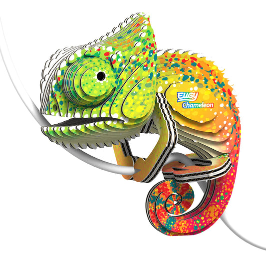 EUGY Chameleon 3D puzzle front view, engaging hands-on play and eco-friendly fun