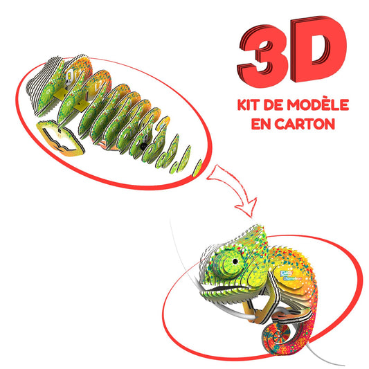 EUGY Chameleon 3D puzzle side view highlighting quick 20-minute assembly