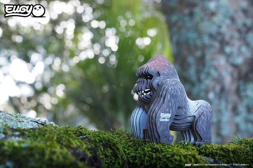 EUGY Gorilla 3D Puzzle pieces in hand, showcasing eco-friendly construction