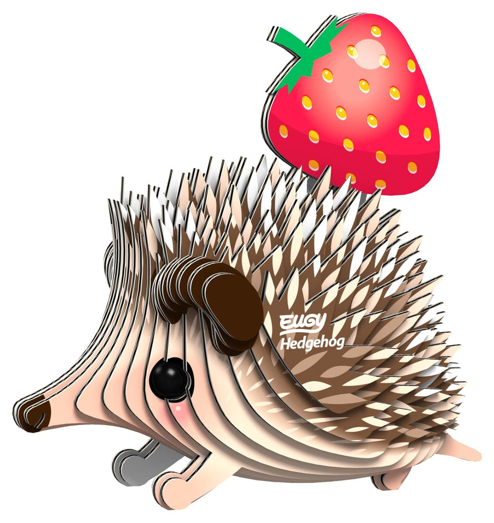 EUGY Hedgehog 3D puzzle in progress, easy-to-build, perfect for young makers.