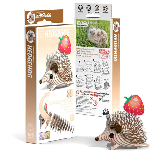 EUGY Hedgehog pieces close-up, biodegradable cardboard and non-toxic ink for safe play.
