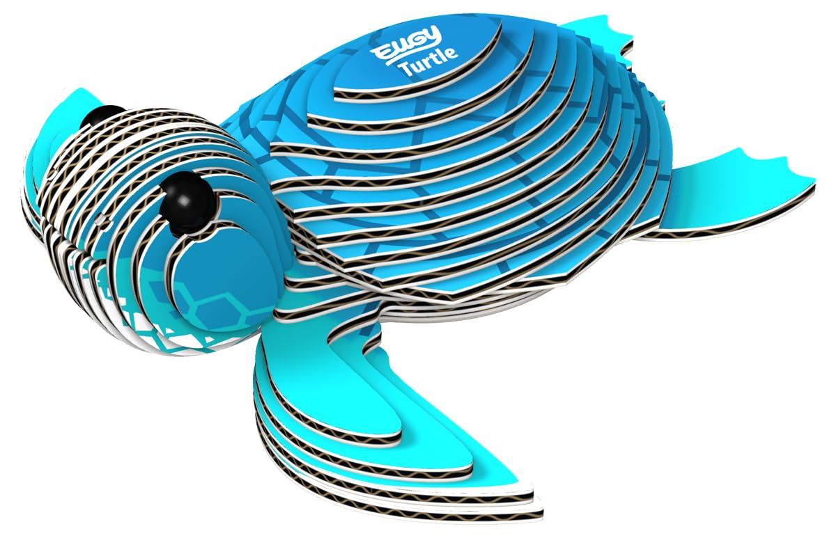 EUGY Sea Turtle 3D Puzzle assembly shows kids building a tactile, educational sea creature.