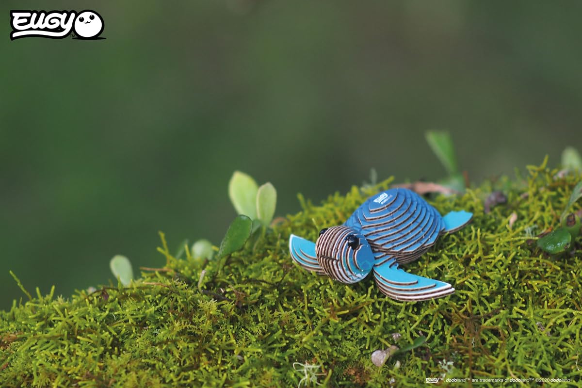 EUGY Sea Turtle 3D Puzzle biodegradable cardboard close-up shows eco-friendly materials.
