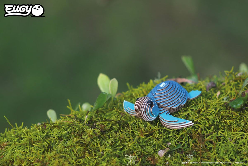 EUGY Sea Turtle 3D Puzzle biodegradable cardboard close-up shows eco-friendly materials.