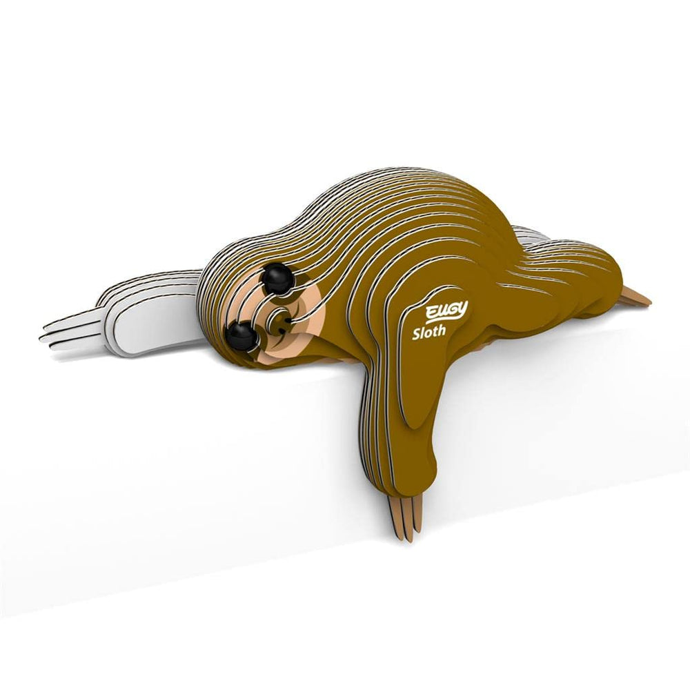 Eugy Sloth 3D Puzzle close-up highlights eco-friendly materials for curious learners.