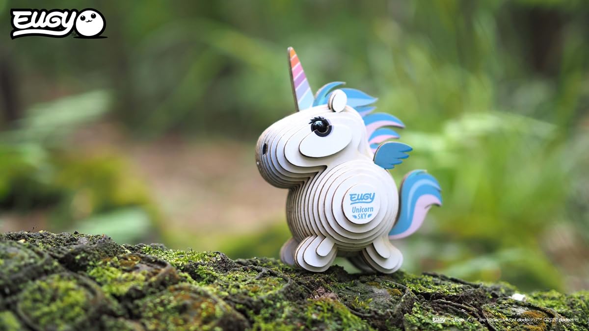 Eugy Unicorn Sky 3D puzzle made with recyclable materials and inks.