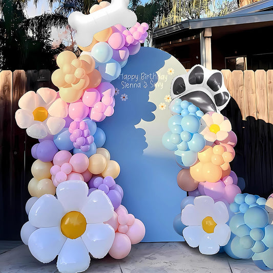 EUMIRO blue balloon arch kit setup for a playful baby shower backdrop.