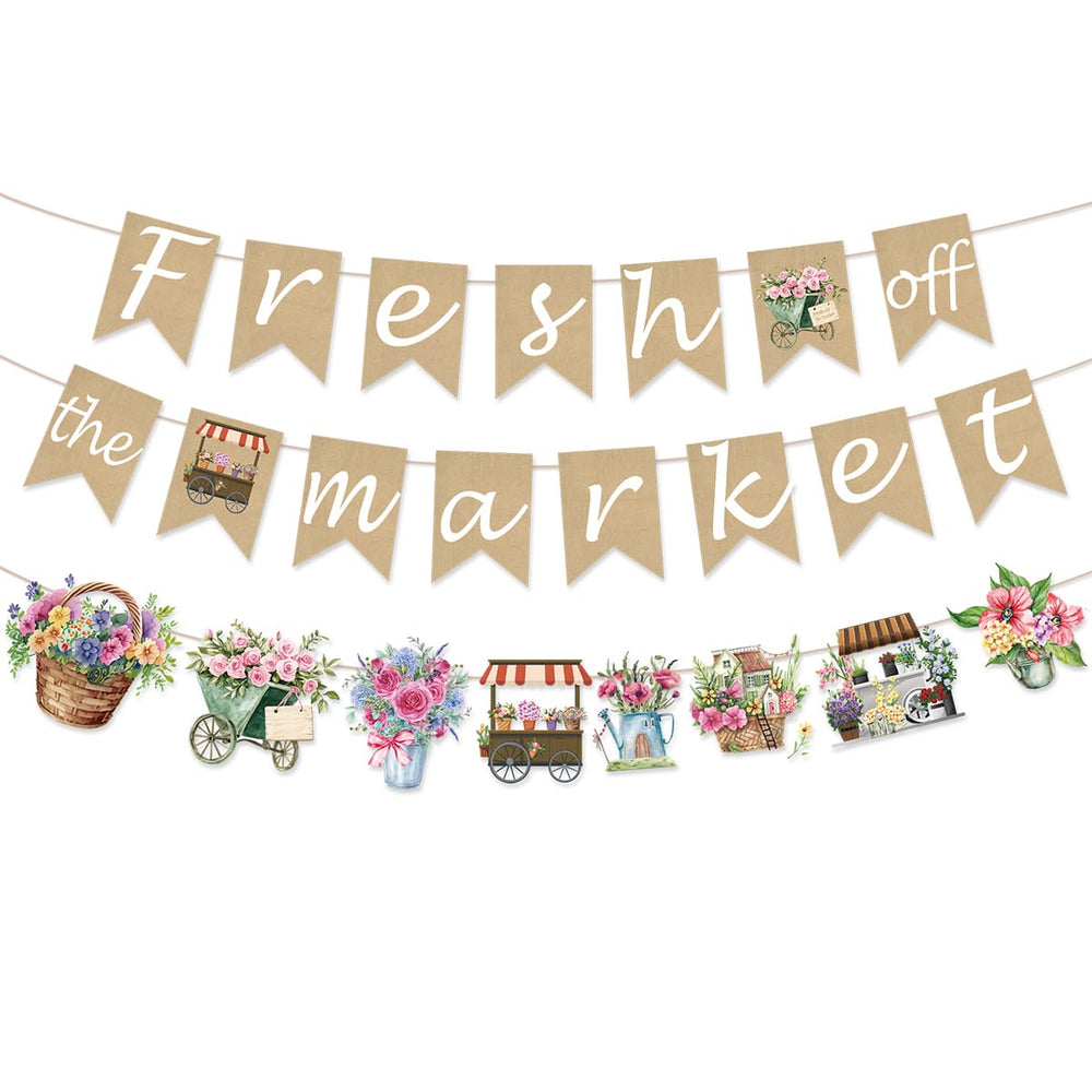 EUOYUFO Fresh Off The Market flowers banner ideal rustic bridal shower decor