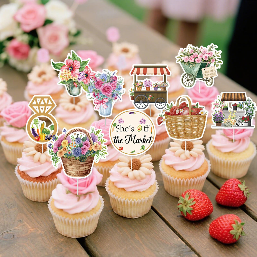 EUOYUFO Fresh Off The Market toppers with carts charm party pastries.