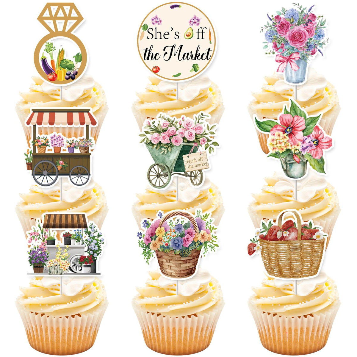 EUOYUFO Fresh Off The Market toppers with flowers add rustic charm to desserts.