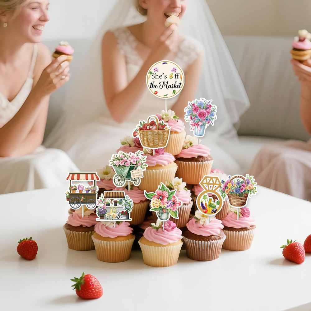EUOYUFO Fresh Off The Market toppers with rings sparkle on cupcakes.