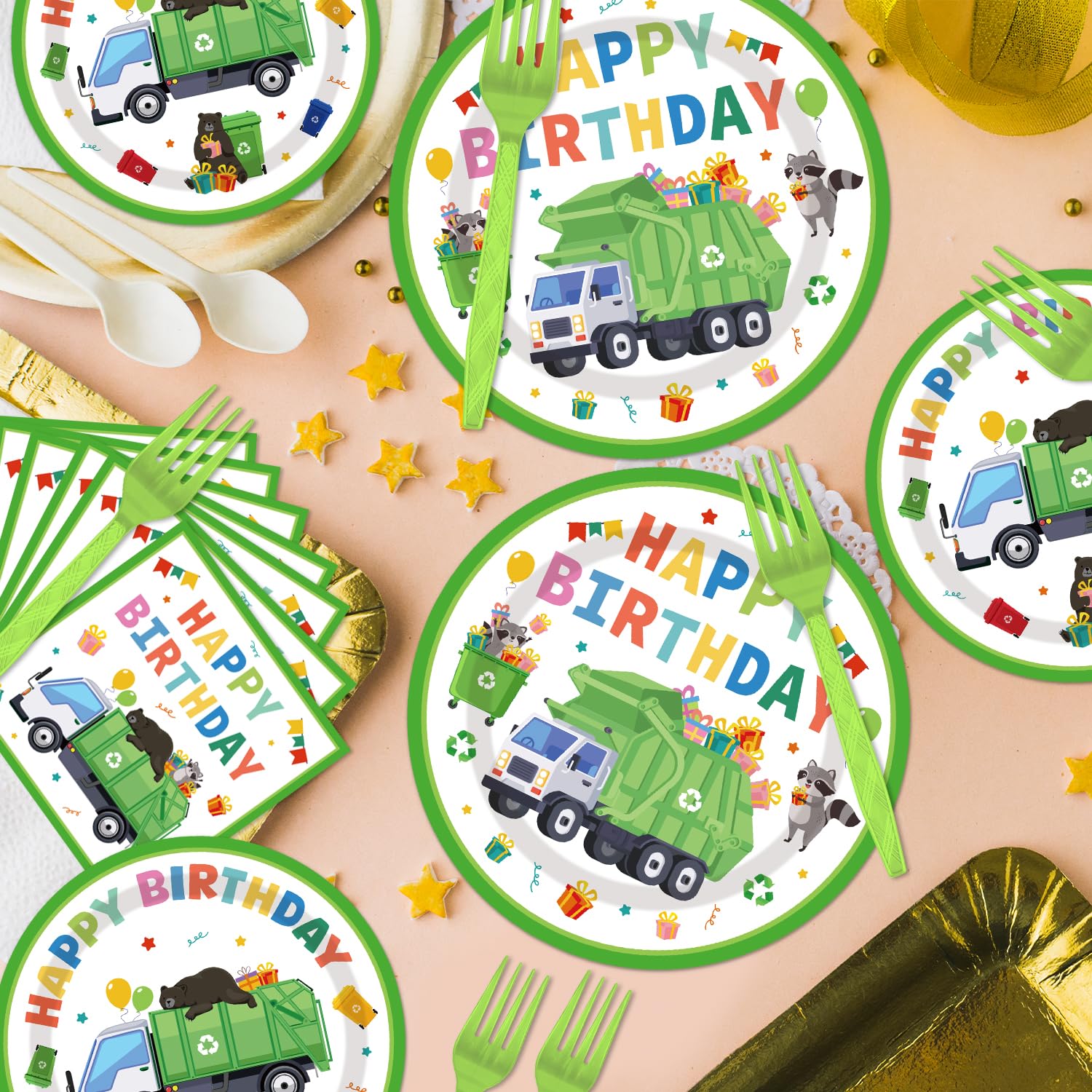 EUOYUFO trash truck dinner plates 9in for sturdy dining at kids' parties.