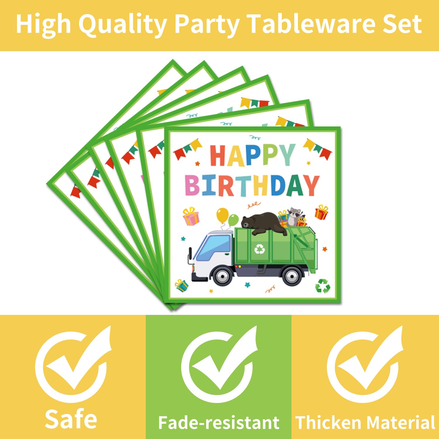 EUOYUFO trash truck napkins soft-absorbent for mess-free meals.