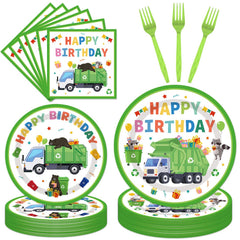 EUOYUFO trash truck plates and napkins combo for quick cleanup and cohesive party styling.
