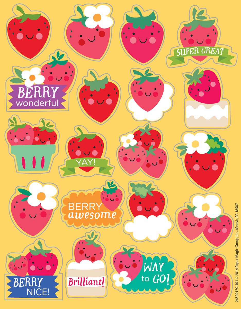 Eureka strawberry scented stickers pack for crafts and labeling with a pleasant aroma.