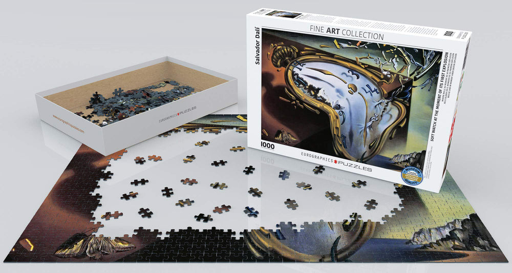 EuroGraphics 1000-piece finished puzzle reveals surreal melting clock scene for display