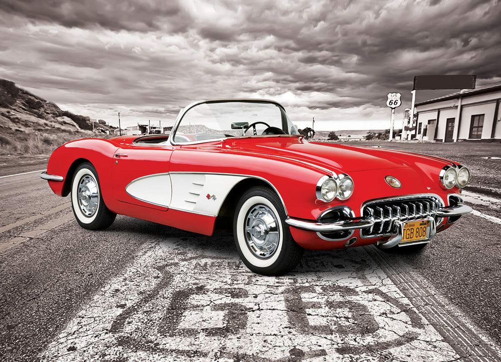 EuroGraphics 1959 Corvette puzzle finished image shows vibrant colors for vivid results.