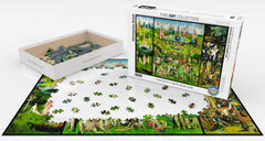 Finished Garden of Earthly Delights puzzle laid out for display.