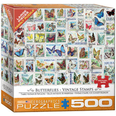 EuroGraphics Butterflies Vintage Stamps box image, modular packaging for organized puzzle setup