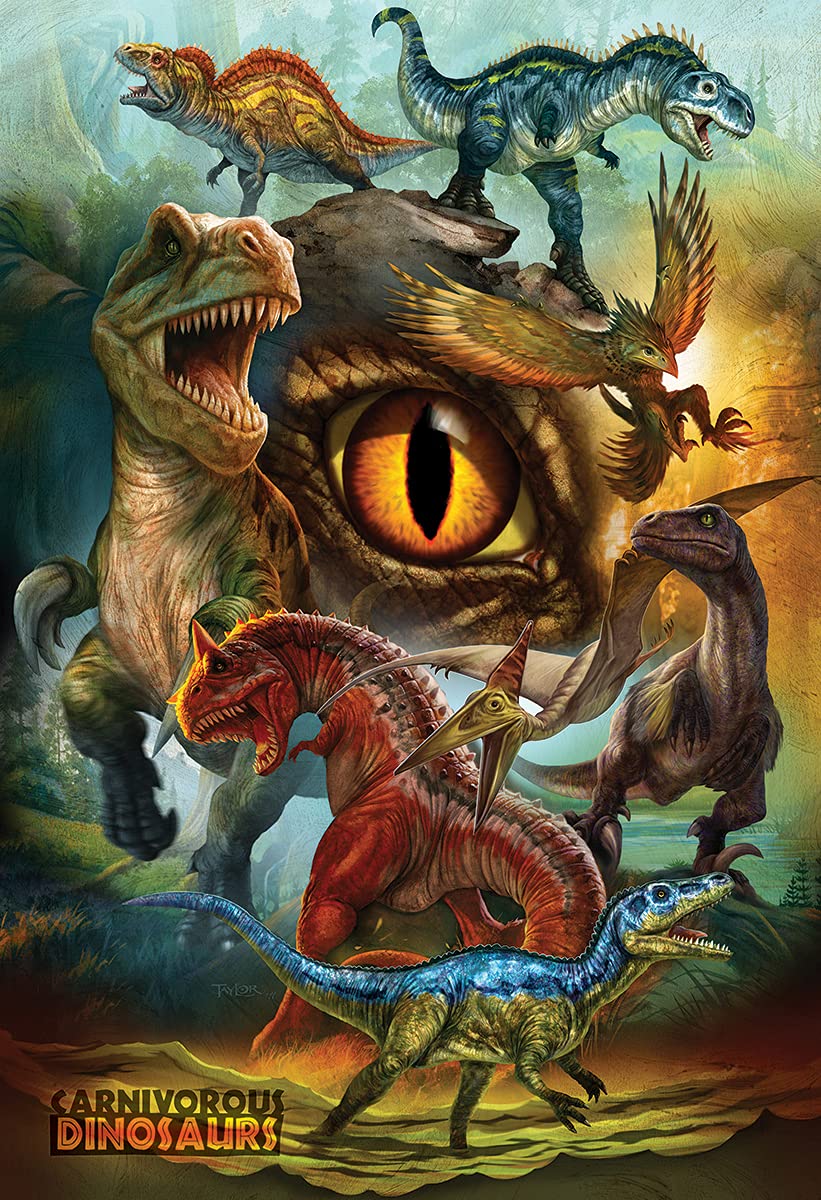 EuroGraphics Carnivorous Dinosaurs puzzle box showing finished size and durable pieces.