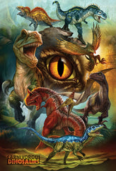EuroGraphics Carnivorous Dinosaurs puzzle box showing finished size and durable pieces.