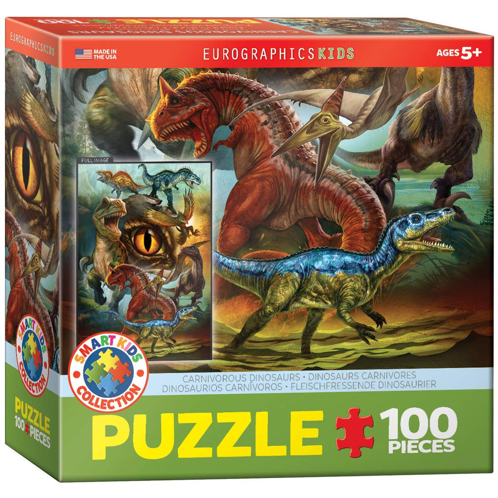 EuroGraphics Carnivorous Dinosaurs puzzle cover with vivid dinosaurs for educational play.