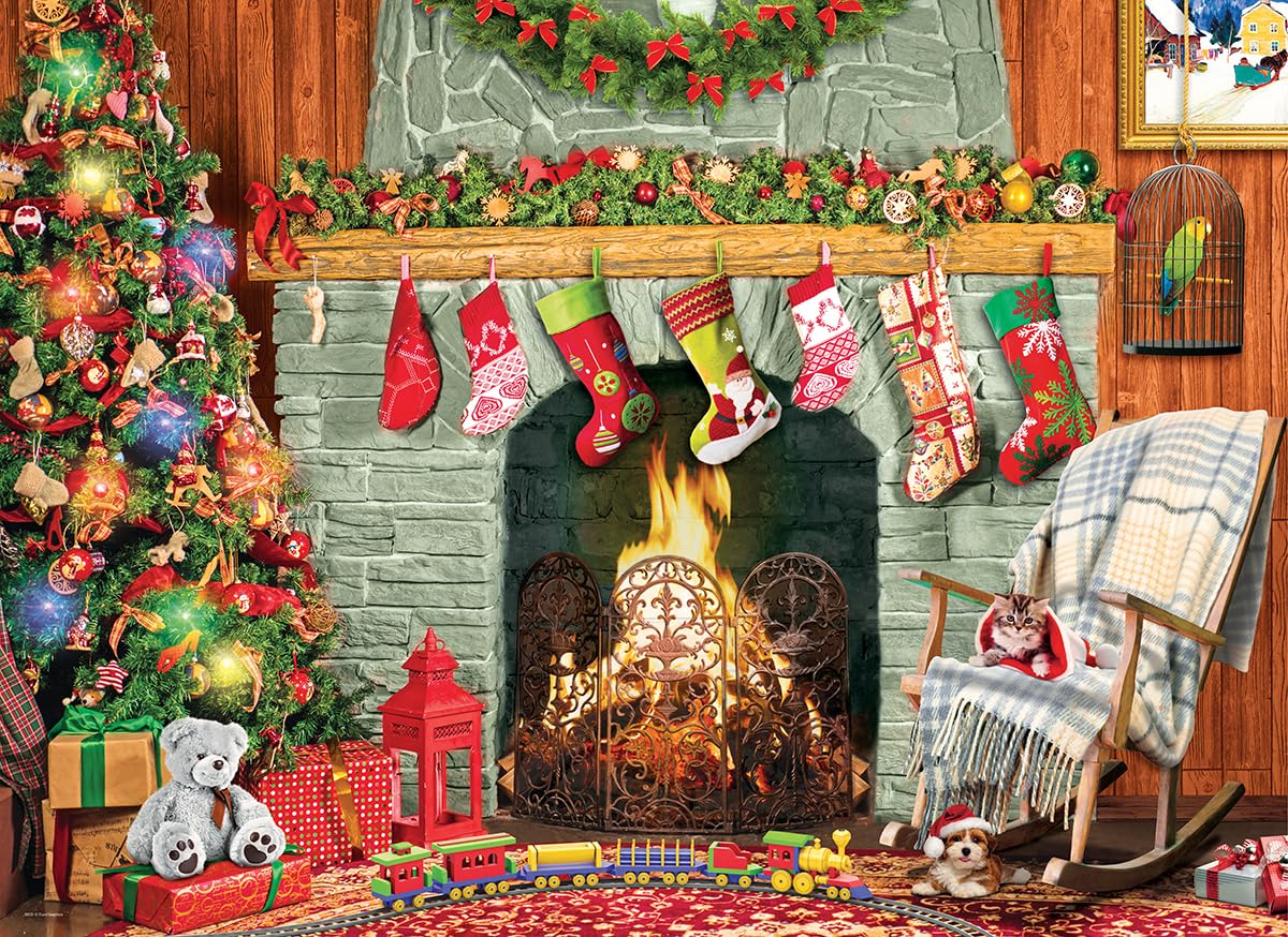 EuroGraphics Christmas by The Fireplace puzzle box, sturdy packaging for safe transport and gifting.