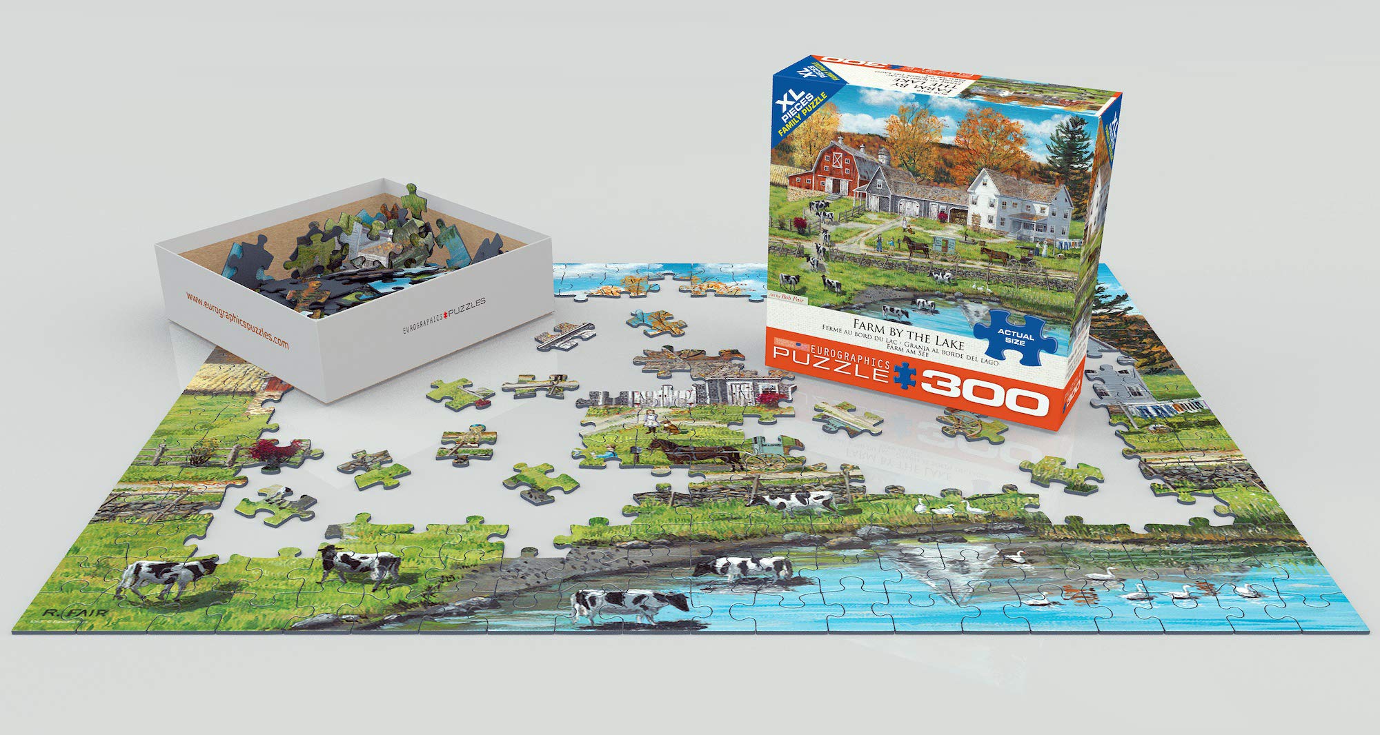 EuroGraphics Farm by Lake finished display, cozy autumn scene for living room.