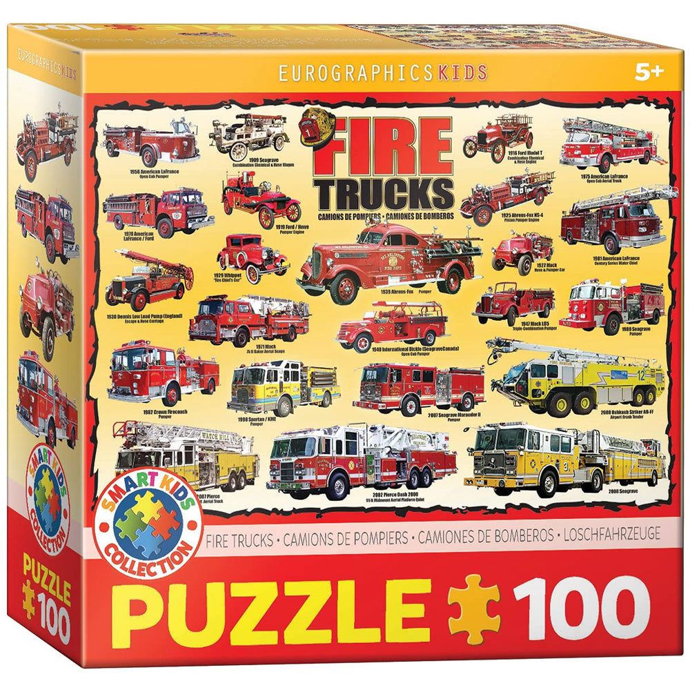 EuroGraphics Fire Trucks puzzle pieces arranged to promote fine motor skills.