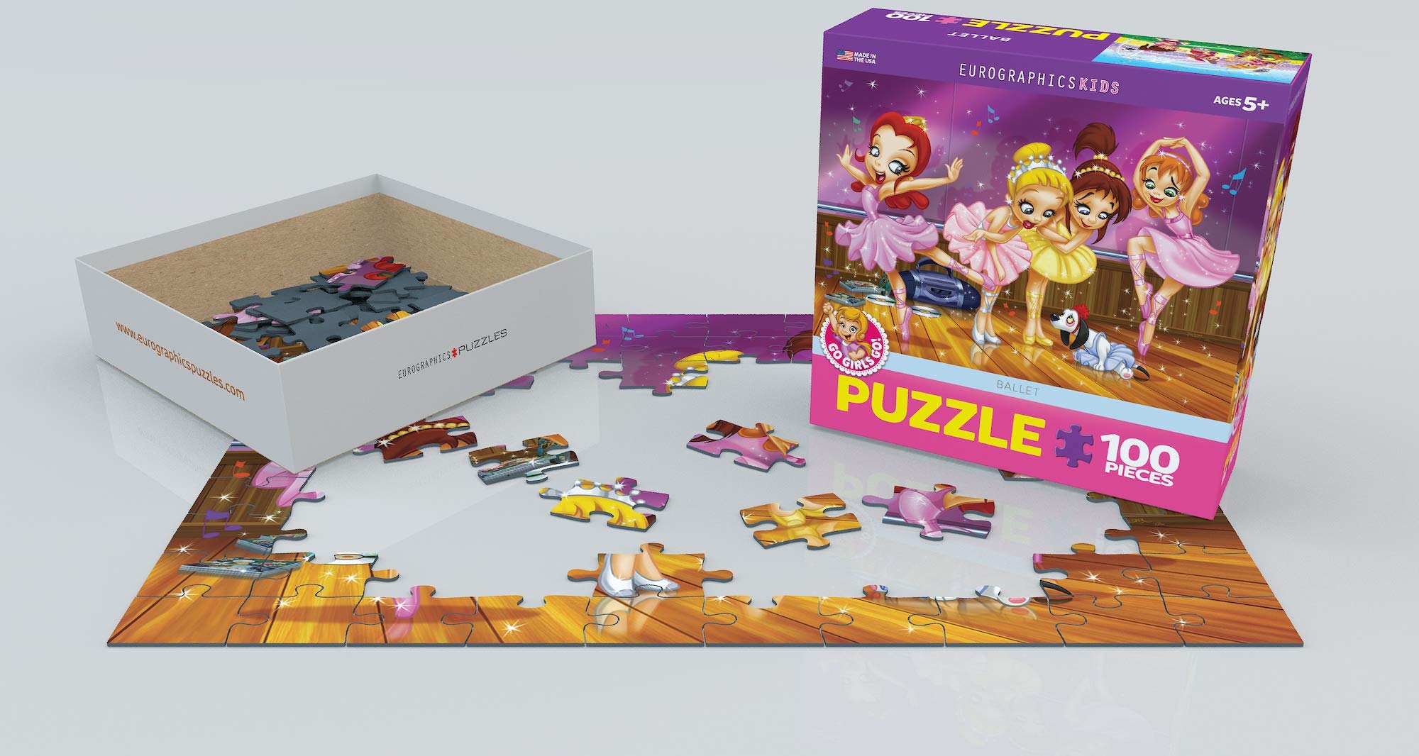 Finished Go Girls Go Ballet puzzle reveals a colorful scene to celebrate creativity.